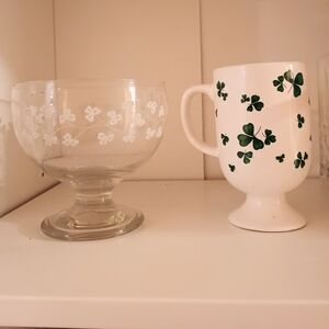Vintage Shamrock Footed Bowl And Mug Pair